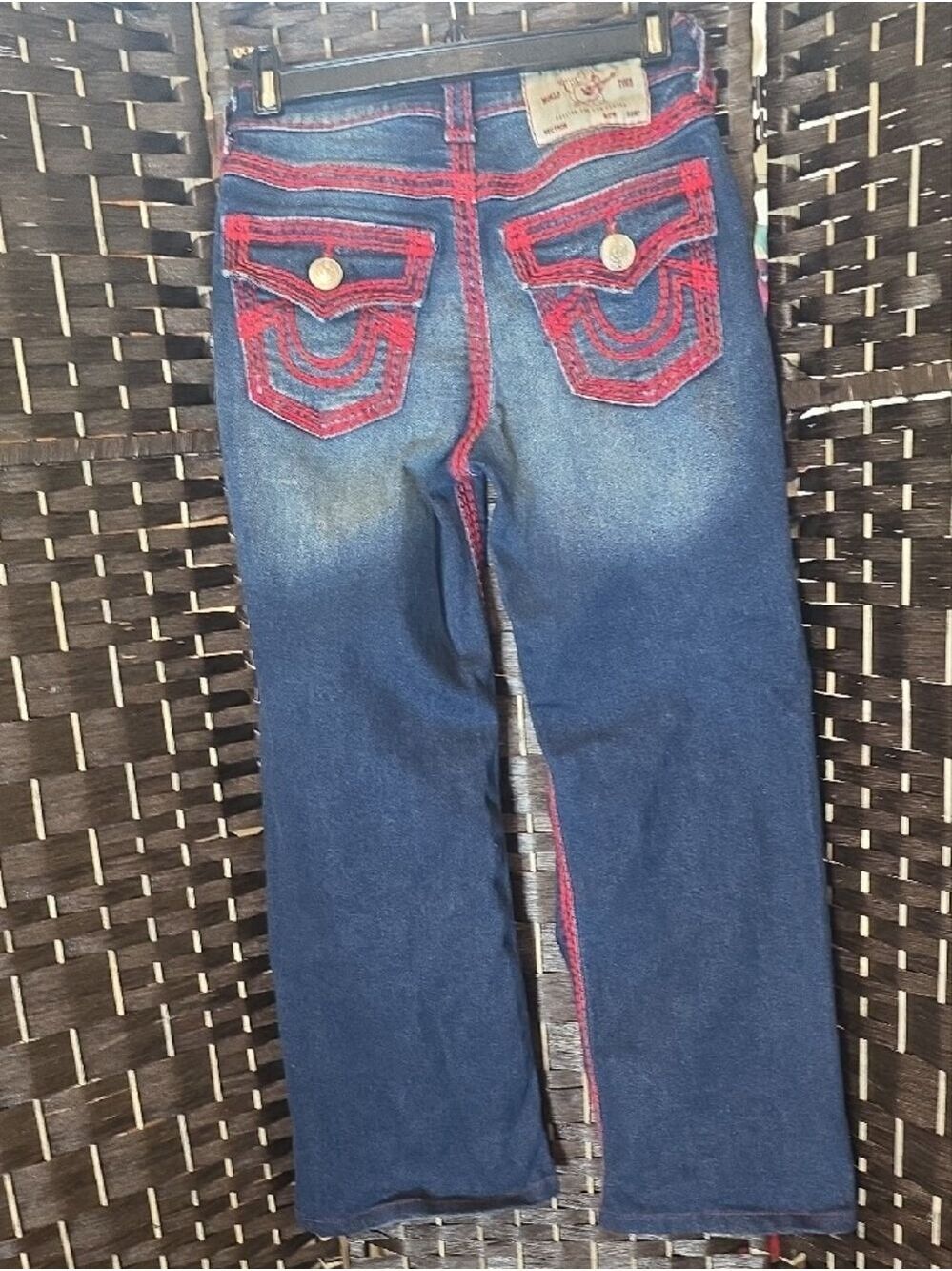 True Religion Bobbi Super Q Baggy Flap Jeans Red Stitch Low Rise Size 24 - Picture 3 of 7